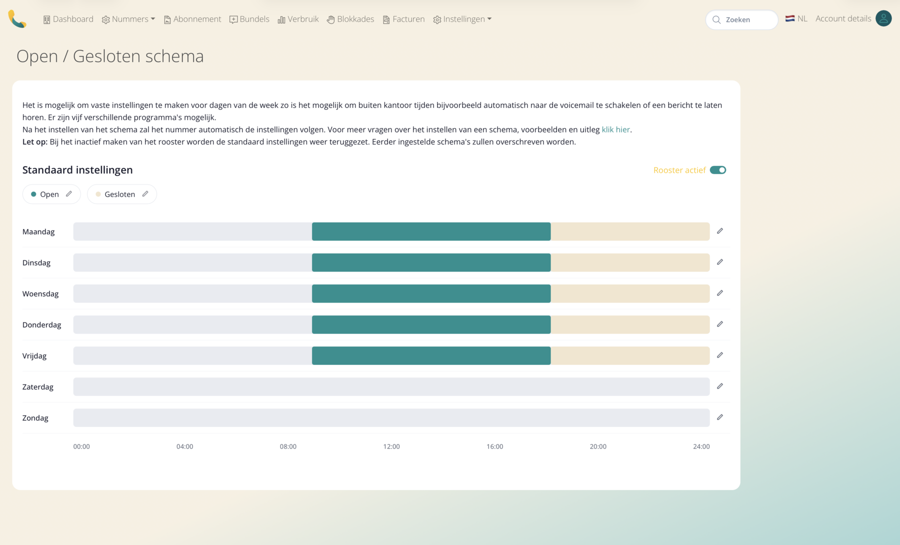 My Dubline met het open en gesloten schema op nummerniveau